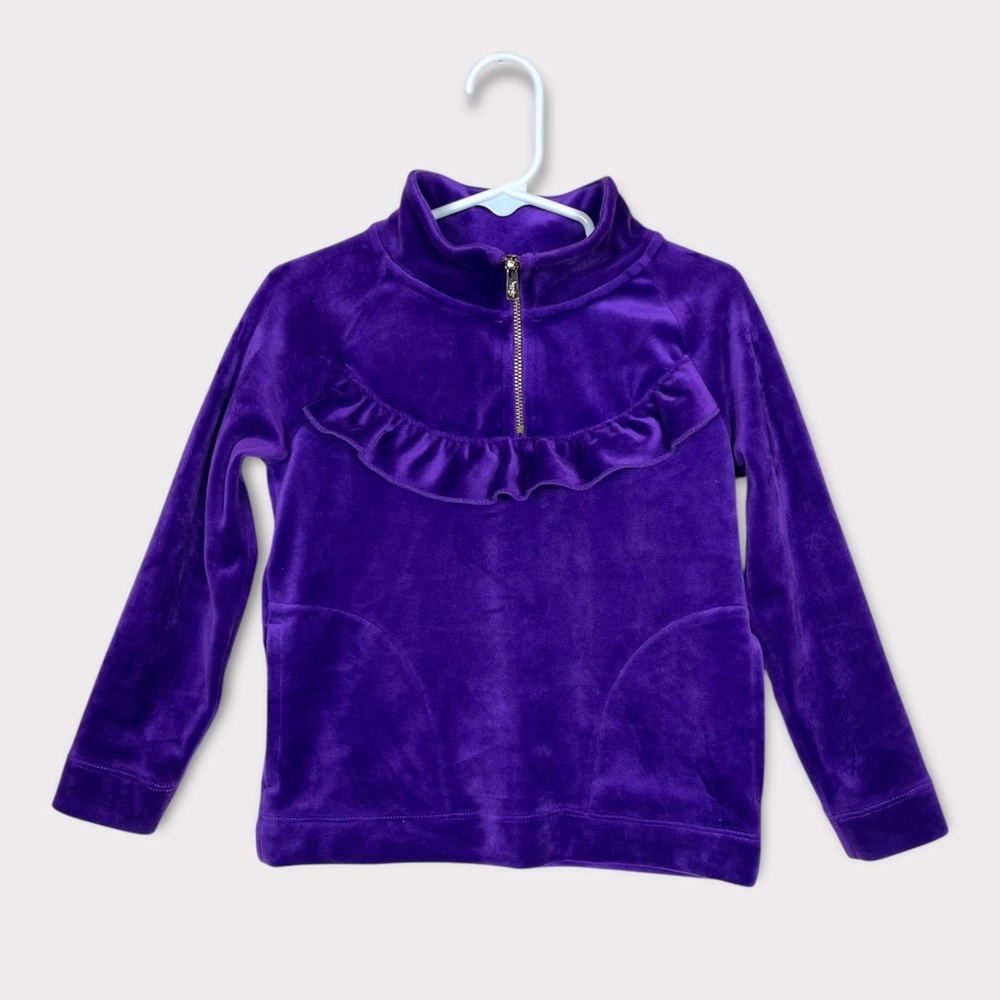 Lilly Pulitzer Toddler Girl Velvet Ruffle Quarter Zip Sweater 2T 3T Preppy